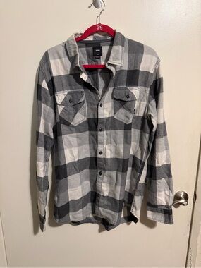 Vans Gray and White Plaid Flannel Shirt